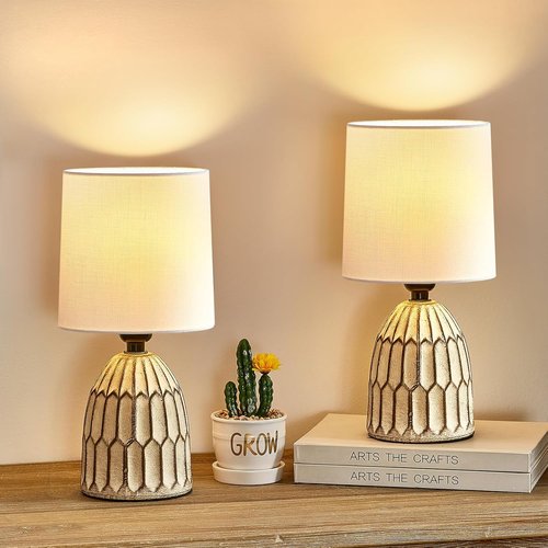 EJIAXIN Table Lamps Set of 2 | 13.5" Boho Ceramic Lamps - Rustic Farmhouse Design for Bedroom & Living Room