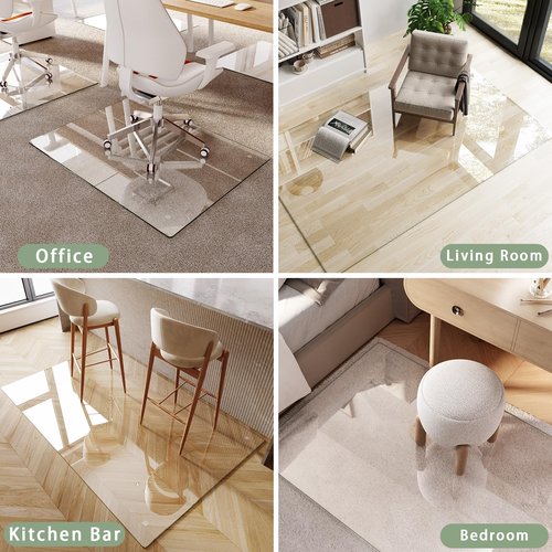 InfiniGlass Tempered Glass Chair Mat 60"x48" – Ultra-Clear Office Chair Mat for Hardwood Floors & Low-Pile Carpets – Heavy-Duty 0.2" Scratch-Resistant Surface with Non-Slip Pads – Supports 1,000 lbs