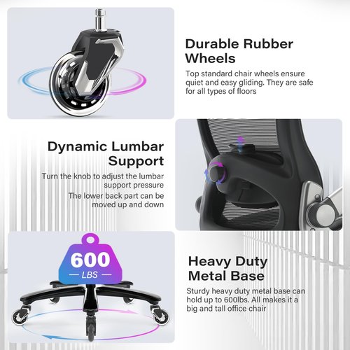 600lbs Big and Tall Office Chair- Heavy Duty Executive Computer Chair with 3D Flip Arms Large Wheels, Ergonomic Mesh High Back Desk Chair, Extra Wide Seat Adjustable Lumbar Support&Headrest