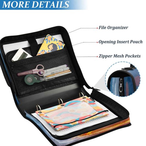 Takiito 3 Ring Zipper Binder Firing Baseball Binder Organizer Portfolio with File and Shoulder Strap & Handle Large Capacity File Folder