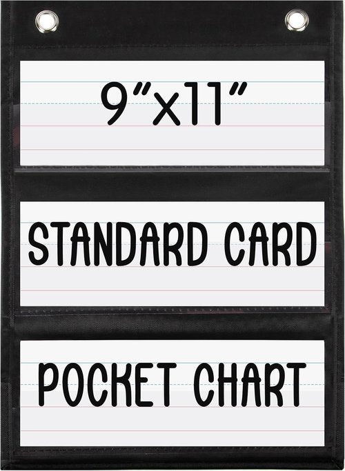 Essex Wares Pocket Chart - 9" Wide x 11" Tall, Sturdy & Reusable Black Design for Classroom Use