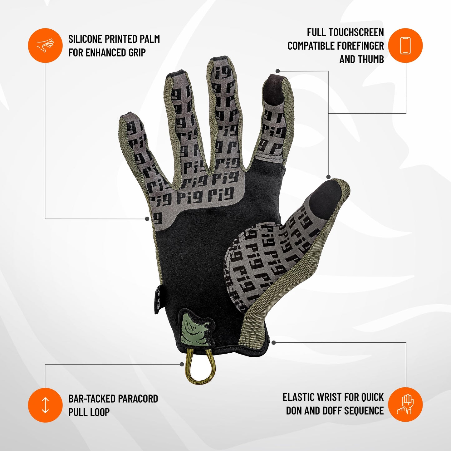 PIG FDT Delta Utility Gloves, Touchscreen Compatible, High Dexterity for Shooting Sports, 1 Pair, Ranger Green, Large