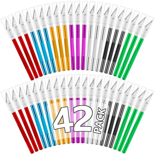 Jetmore 42 Pack Exacto Knife Set, Precision Craft Hobby Knife, Art Knife, Exacto Knives for Cutting, Carving, Trimming, Scrapbooking, DIY (Multicolor)