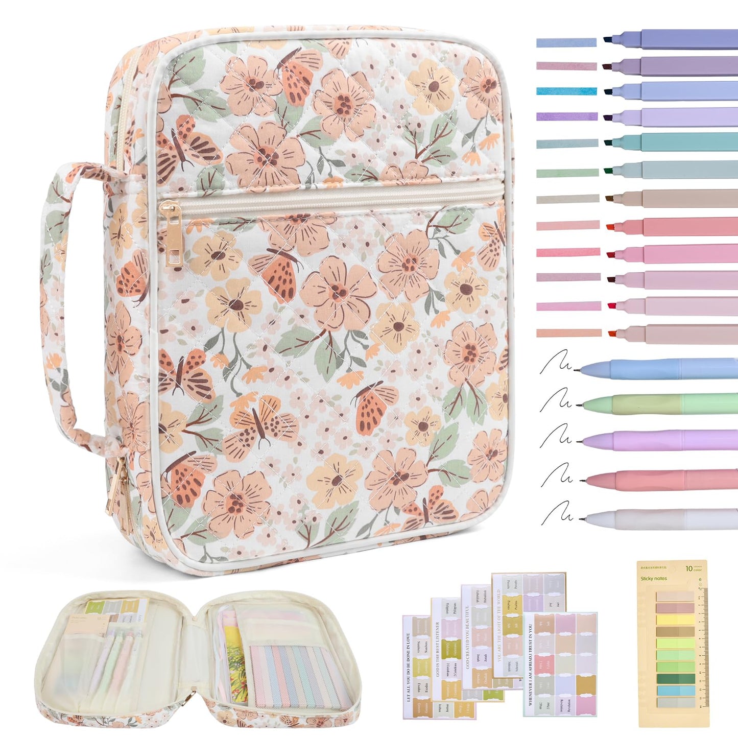 Bible Cover Case for Women Large Bible Cover with Durable Handle Quilted Bible Carrying Case for Girls Bible Study Supplies Accessories (Autumn Butterfly Bloom, Autumn Butterfly Bloom)