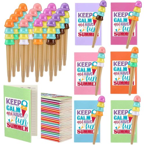 Sayglossy 48 Pcs End of Year Student Gift from Teacher Include 24 Colorful Notebook 24 Pcs Ice Cream Pen Graduation Gift End of Term Summer Birthday Ice Cream Party Favors for Kids Office School
