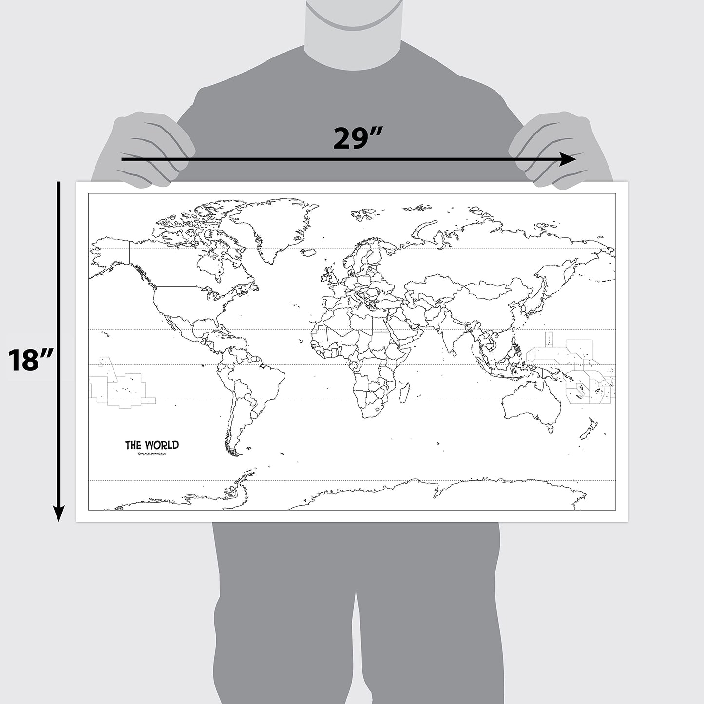 3 Pack - USA & World Map Blank Outline Posters + Simplified USA Map for Kids [Blank] - LAMINATED, 18" x 29" (For Use With Wet Erase Markers)