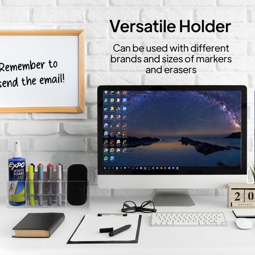 Strong Magnetic Dry Erase Marker Holder for Whiteboard, 8-Slot Acrylic Pen Organizer with Glass and Wall Mount Accessories for Fridge, Office, and Classroom. Markers, Eraser, Cleaner Not Included