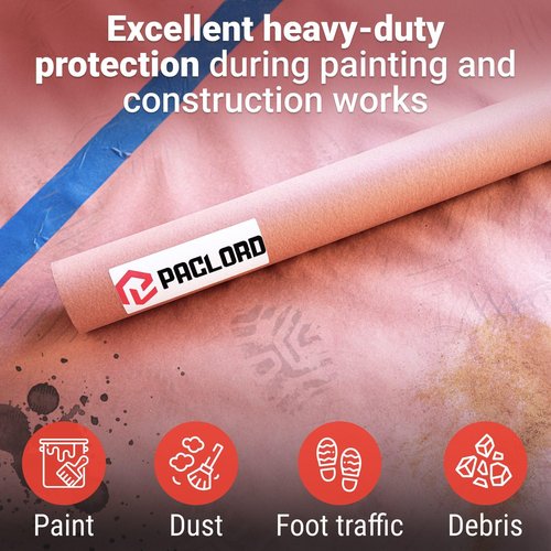 Paclord 35” x 1992” (166’) Red Rosin Paper Roll - Made in USA Thick Heavy-Duty 7 mil Masking Paper for Surface Protection from Paint, Dust, Foot Traffic - Paint Floor Covering