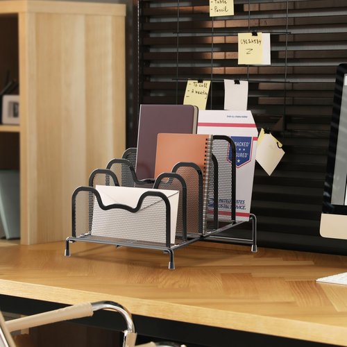 Simple Houseware Desk 5 Sections Step File Sorter Organizer, Black