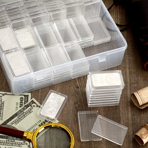 Batiyeer 50 Pcs Silver Bar Case Holder Clear 1oz Storage Acrylic Bullion Holders and Plastic Organizer Box for 1 oz Silver Bar