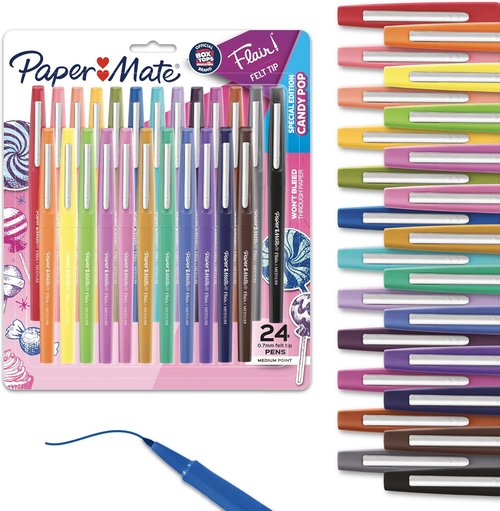 Paper Mate Flair Felt Tip Pens - Medium Point 0.7mm Assorted Colors | 24 Count for Back to School Supplies