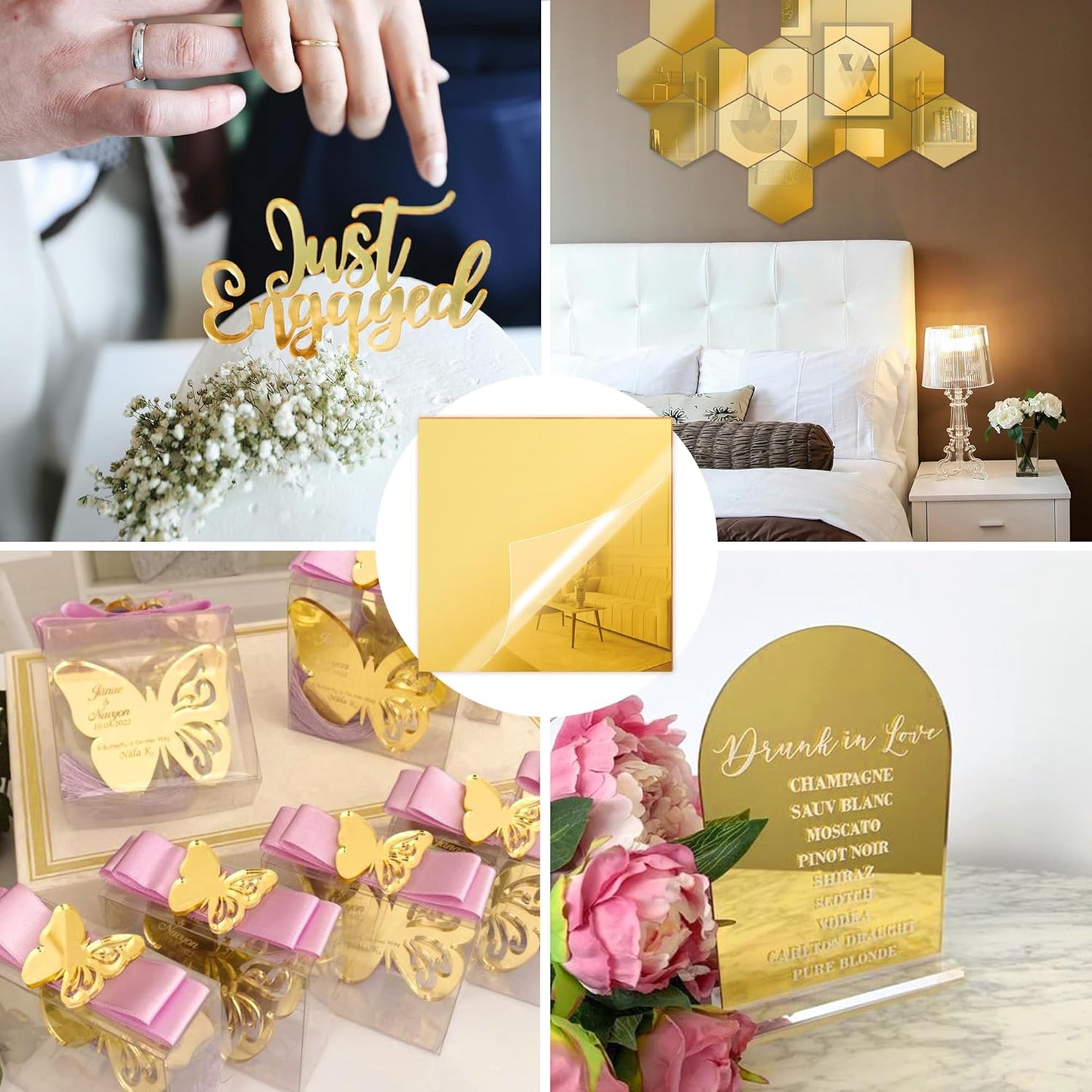 Skiennix Gold Mirrored Acrylic Sheets - 12 x 12 Inch, 1/8 Inch Thick for DIY Crafts & Art Display