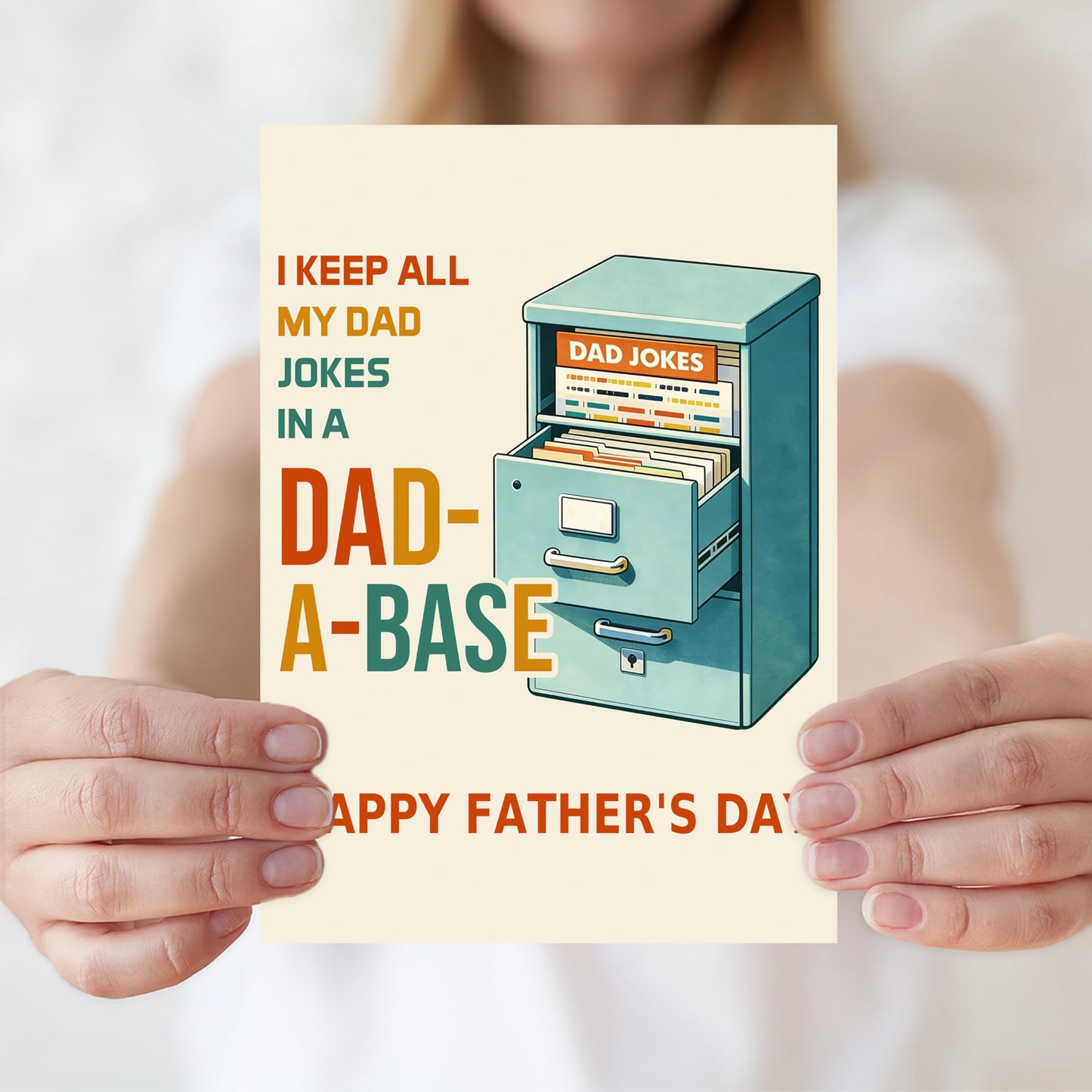 IDU Fathers Day Card, Funny Fathers Day Cards Gifts Decorations for Dad from Daughter Son, Happy Father's Day Cards Gifts Ideas with Envelope, Dad-a-base Pun Card for Dad