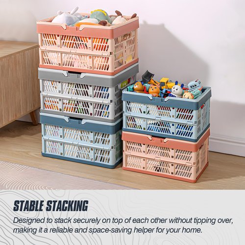 Domiella 2-Pack Foldable Storage Baskets, Collapsible PP Crates with Handles - 20L Capacity, Strong and Portable for Home Organization, Picnic and Shopping, Pink