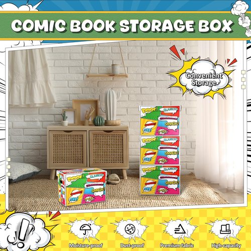 Dunzoom 4 Pack Comic Book Storage Box Comic Box with lid 15.9 x 8.1 x 11.4 Inch Book Bin, Holds 150-175 for Home Protector Bin Container Holder Shelf