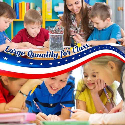 Qeeenar 200 Pcs Veterans Day Supplies include 100 Pcs Patriotic American Flag Lapel Pins and 100 Pcs USA Patriotic Themed Ballpoint Pen 1.0mm Independence Day for Home School Office Party