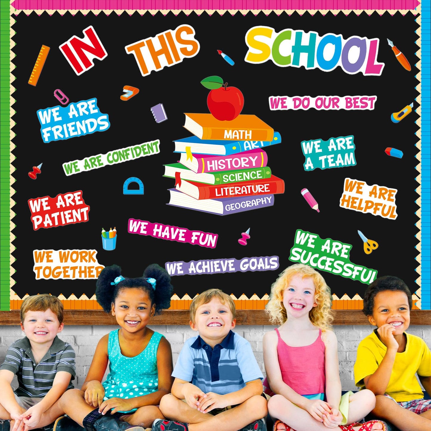 Motivational Bulletin Board Decoration Set Classroom Affirmation Station Bulletin Board in This School Classroom Cutouts for Back to School Elementary Home Wall Door Supplies