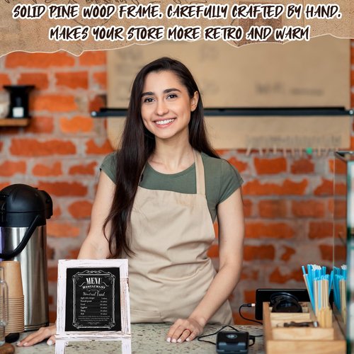Harloon 3 Pack Office Framed Tabletop Chalkboard Sign 9.5" x 14"Rustic Wood Tabletop Chalkboard with 5 Chalk Marker Countertop Memo Board for Wedding Kitchen Birthday Café Bar Décor (White)