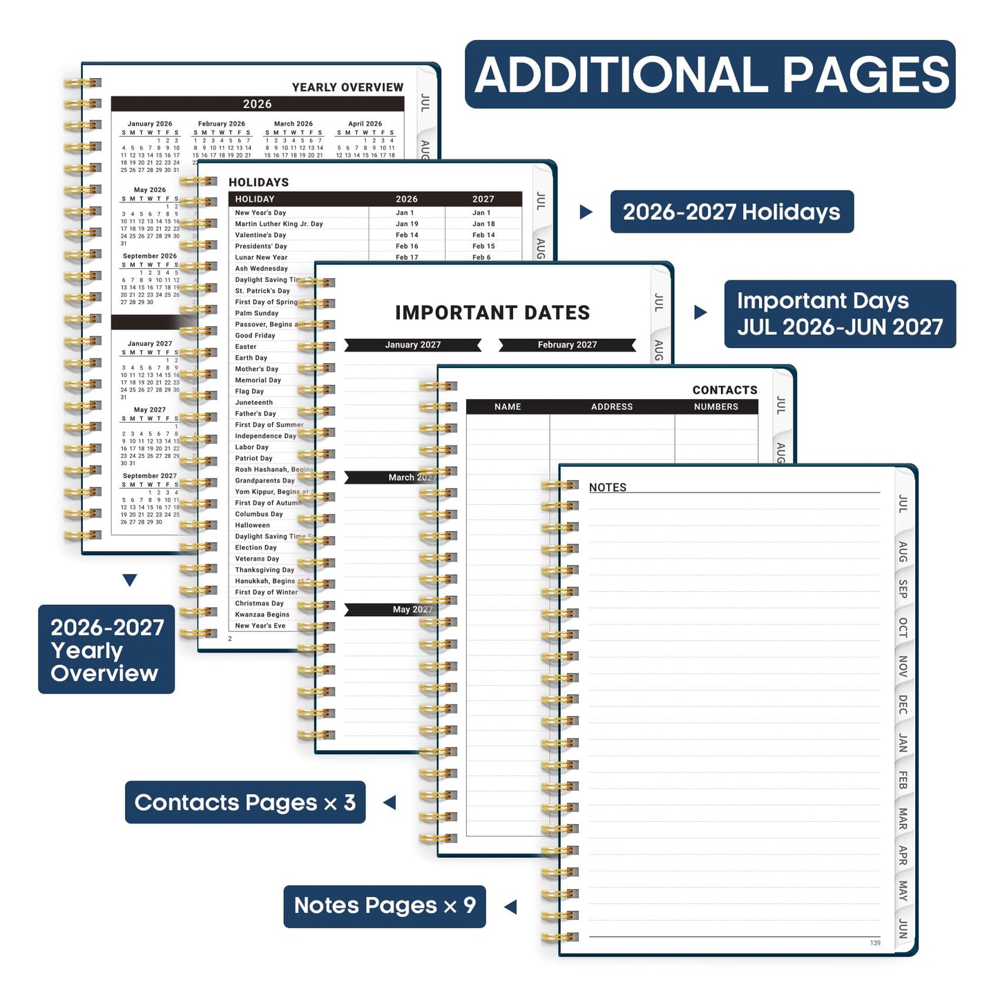 Academic Planner 2026-2027, Weekly and Monthly Calendar Planner Book, July 2026 – June 2027, Hardcover Organizer with Tabs, Perfect for Teachers, Students, Women & Men, A5 (6.4" x 8.5") - Navy