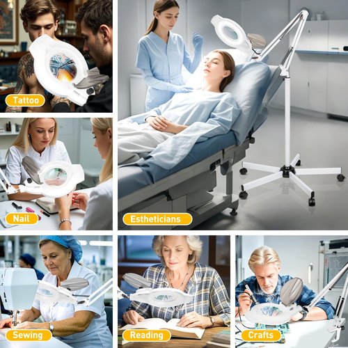 10X Magnifying Glass with Light and Stand, 2200 Lumens Dimmable Magnifying Floor Lamp, 2-in-1 Lighted Magnifier with 5 Wheels Rolling Base, Mag Lamp for Estheticians, Crafts, Reading, Facial