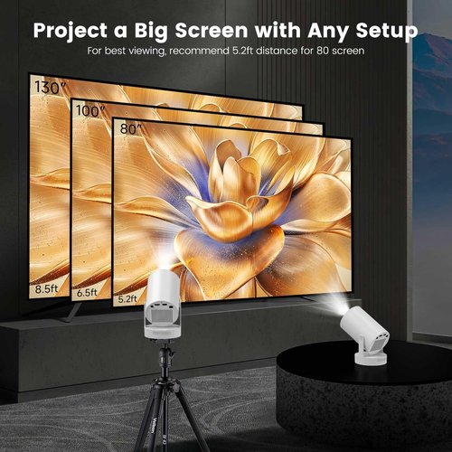 Electric Focus - Projector 4K Support, Mini Projector with Wifi6 and Bluetooth, HY300pro Upgrade Enhanced Version Smart Proyector, 5w Speaker, Electric Focus, Auto Keystone Correction, 35"-130" Screen