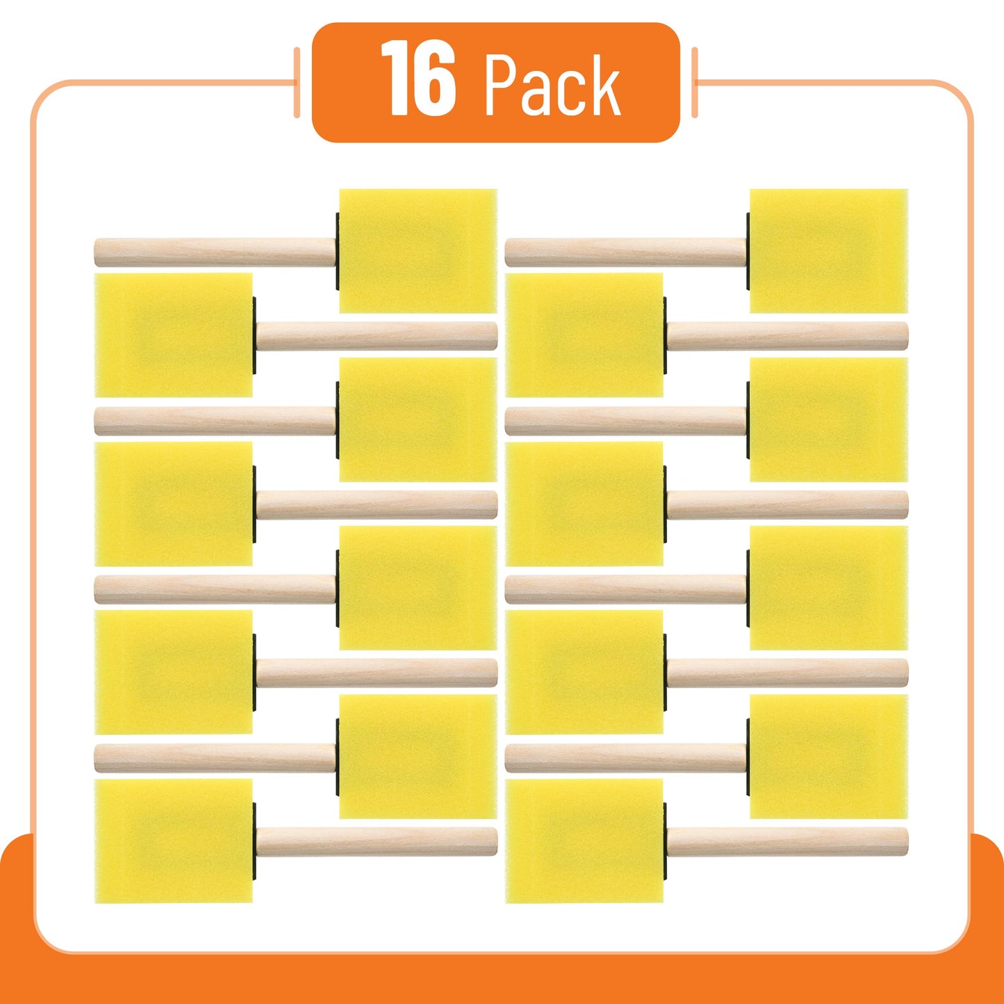 Bates- Foam Paint Brushes, 2", 16 Pack, Yellow Sponge Brushes for Painting, Staining