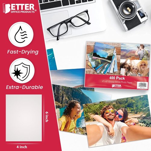 Better Office Products Premium Glossy Photo Paper - 4 x 6 Inch, 400 Sheets, 200 GSM Quality