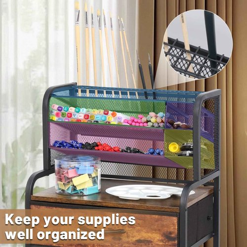 XIAPIA 3 Tier Rolling Cart on Wheels, Art Supply Storage Organizer with Drawer and Dividers, Heavy Duty Art Craft Cart for Home Studio Office Drawing Class, Utility Cart for Art Worker Artists, Black