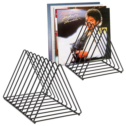 Skywin Record Organizer, 2 Pack Vinyl Rack Storage, Triangle File Organizer for Desk, Vinyl Record Rank Holds Up To 60 Albums, Space Saving Magazine Holder (Black)