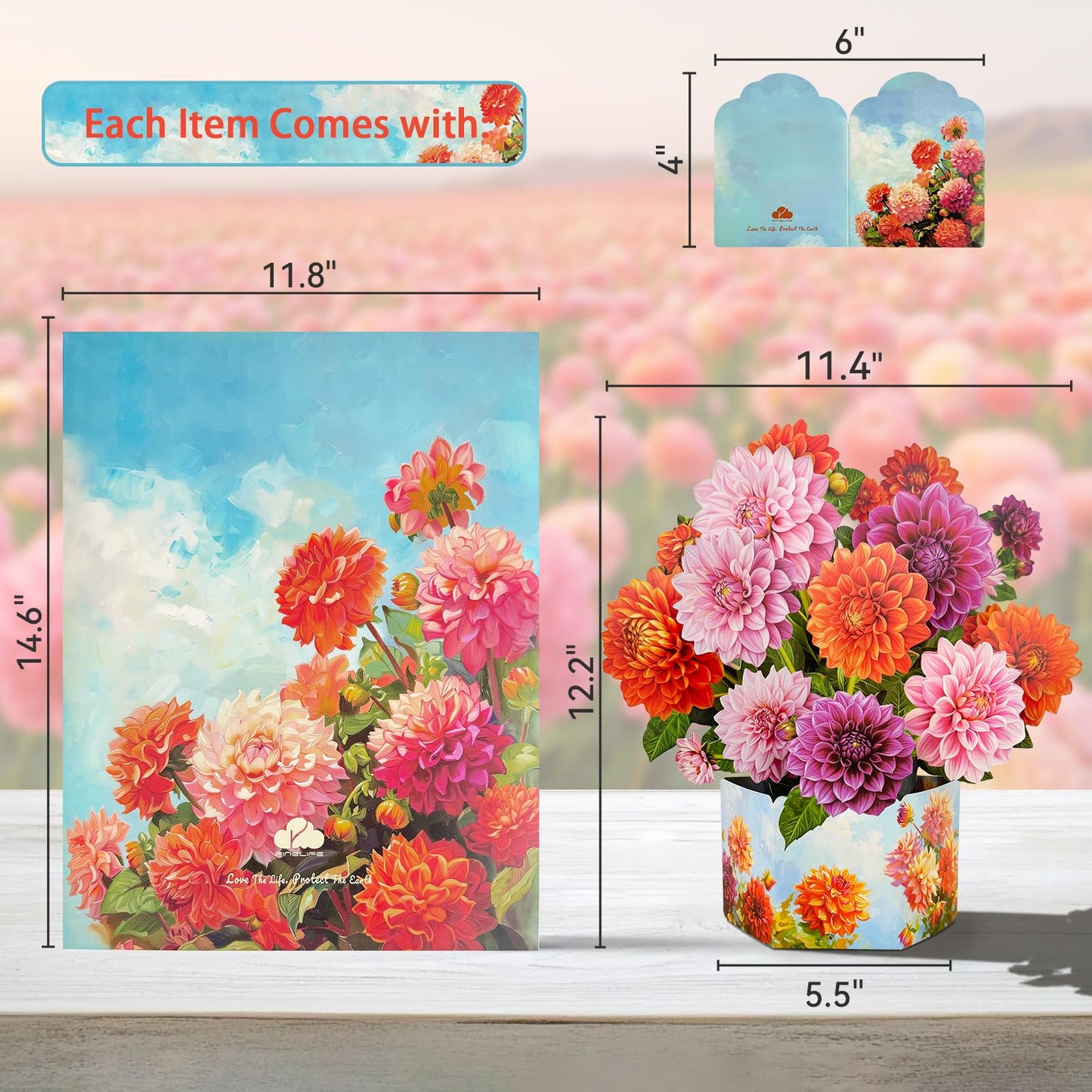 PINELIFE Pop Up Cards, Carnation & Peony Paper Flower Bouquets, Mother's Day,Birthday, Anniversary, Get Well Greeting Cards with Blank Note Card & Envelope (Infinite Love Carnation)