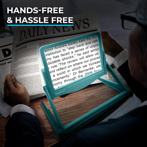 MAGNIPROS 5X LED Full Page Magnifying Glass - Hands-Free Stand & 3 Color Light Modes for Easy Reading & Crafting