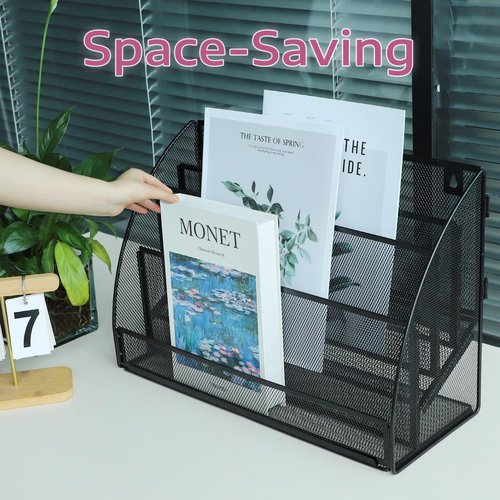 ideallife 4 Section Upright File Sorter Organizer, Desk File Organizer, Mesh Metal Desktop File Sorter for Office Classroom Desktop Organization, Black