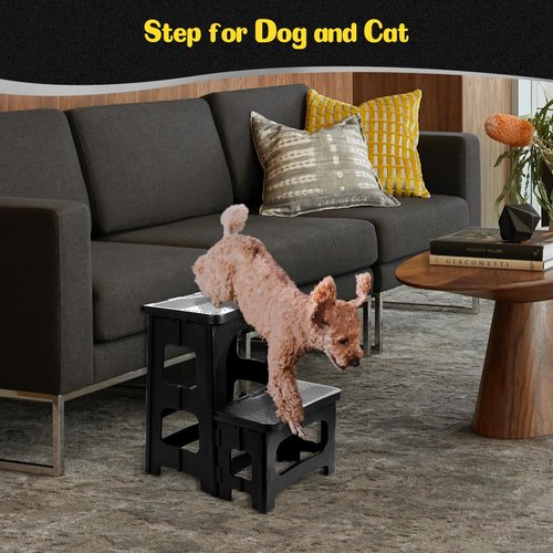 Ligebul 2-Step Stool Foldable, Plastic Steps Stool Folding Step Ladder Two Stepstools Collapsible Step Stools for Adults for Kitchen Home Bathroom RV, Pool Ladder Above Ground-Black