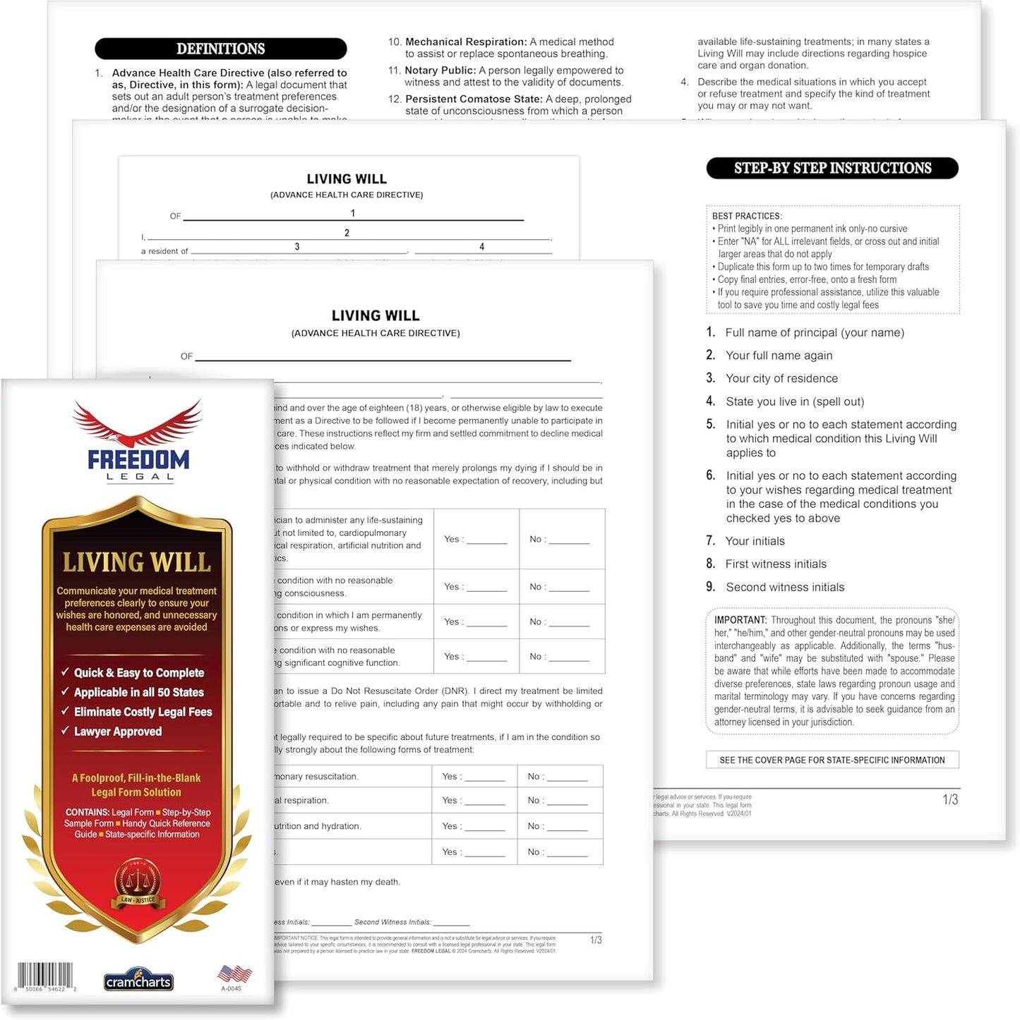 Living Will and Healthcare Power of Attorney Legal Forms Kit
