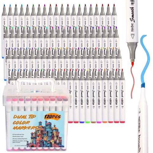 Tovtlan 120 PCS Colors Dual Tip Marker Pens Set Art Markers, Highlighter Pens for Drawing,Coloring and Highlighting