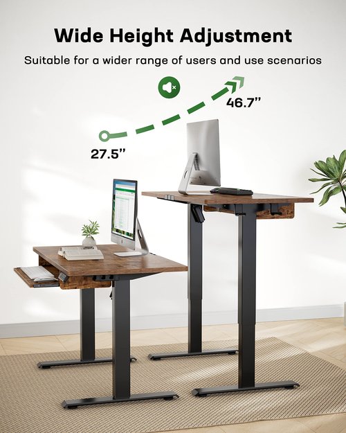 Marsail Standing Desk Adjustable Height with Extra Large Keyboard Tray, Electic 4 Memory Presets Cable Management 2 Storage Hooks, Sit Stand Up for Home Office, Rustic, 48Inch (TZESD14V)