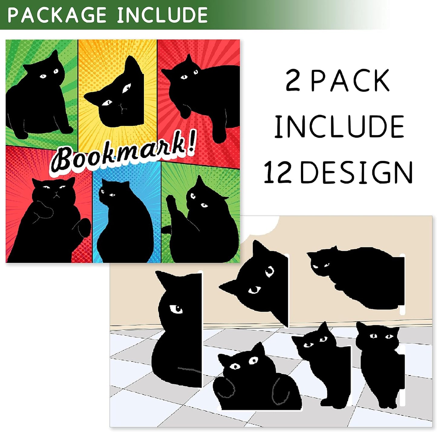 Skiennix Magnetic Bookmarks - 12 Assorted Cute Clip Set for Teachers & Book Lovers | Kawaii Cat Design
