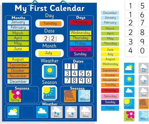 Fridge Magic Interactive Children's Magnetic Learning Calendar - Fun Educational Tool for Time & Seasons - 40x32 cm