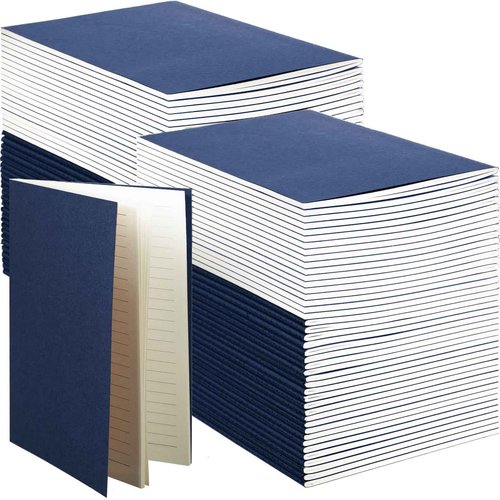 Sepamoon 150 Pack Kraft Notebook Journals 5.82 Inch x 4.13 Inch A6 Journal Softcover Notebooks Bulk for Kids Student Writing Sketch Travel Office Notepad with 48 Pages 24 Sheets, Lined (Blue)