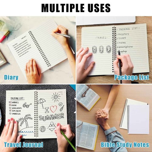 Dunzoom 12 Pack Lined Paper Spiral Notebook 5.9 x 8.3 Inches Journal White Notebook A5 160 Pages 80 Gsm Thick Plastic Cover Hardcover Notepad Waterproof Cover for Home Office Business