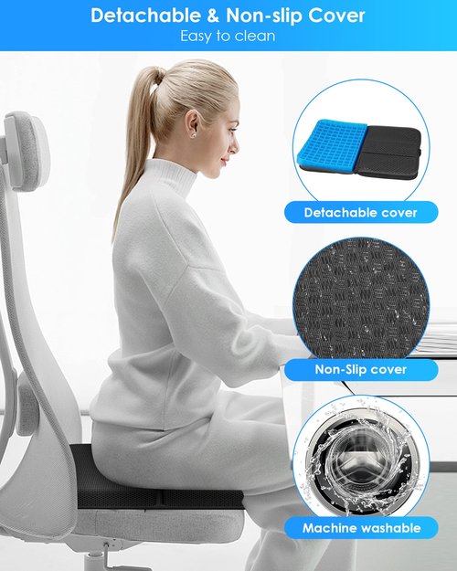 JarryStart Gel Travel Seat Cushion, Portable Airplane Seat Cushion, 14.5" x 10.5" Thick & Foldable for Airplane Seats, Office Chair, Camping, Bleachers, Flights, Commute (Dark Grey)