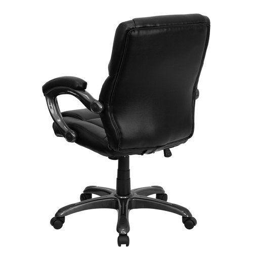 Flash Furniture Megan Mid-Back Black LeatherSoft Overstuffed Swivel Task Ergonomic Office Chair with Arms