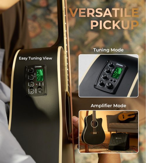 Vangoa 12 String Guitar Acoustic Electric, Upgraded Guitar 12 Strings Bundle for Beginner Intermediate Adults Teens, Guitarra de 12 Cuerdas, Spruce Top Bone Nut, Black, Matte