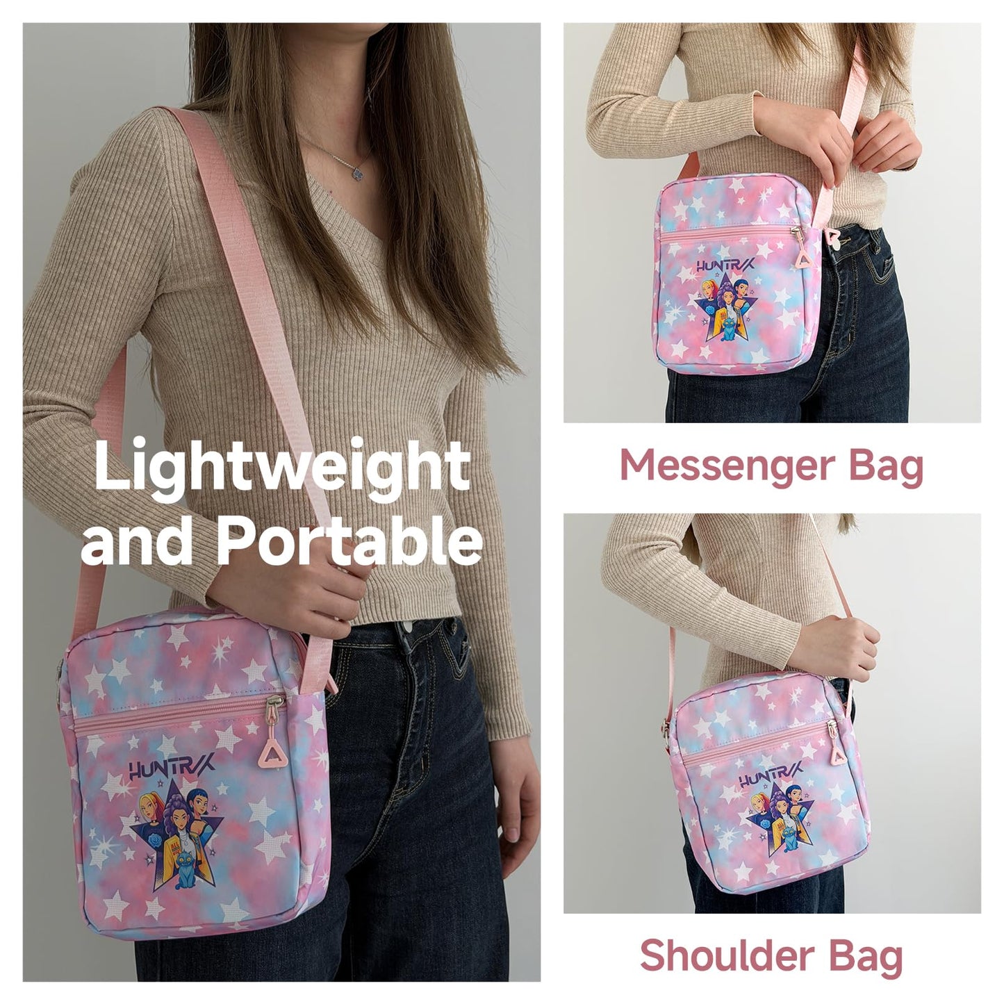 K-pop Crossbody Bag with Zipper, Cute Cartoon Shoulder Bag with Adjustable shoulder straps, Anime Merch for Womens Birthday Gifts