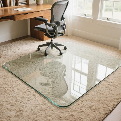 Yuzeyurun Tempered Glass Chair Mat, 55" x 46" Glass Office Chair Mat, 1/5" Thick Clear Floor Mat with Anti-Slip Pads, Heavy Duty Glass Mat for Carpeted and Hard Floor
