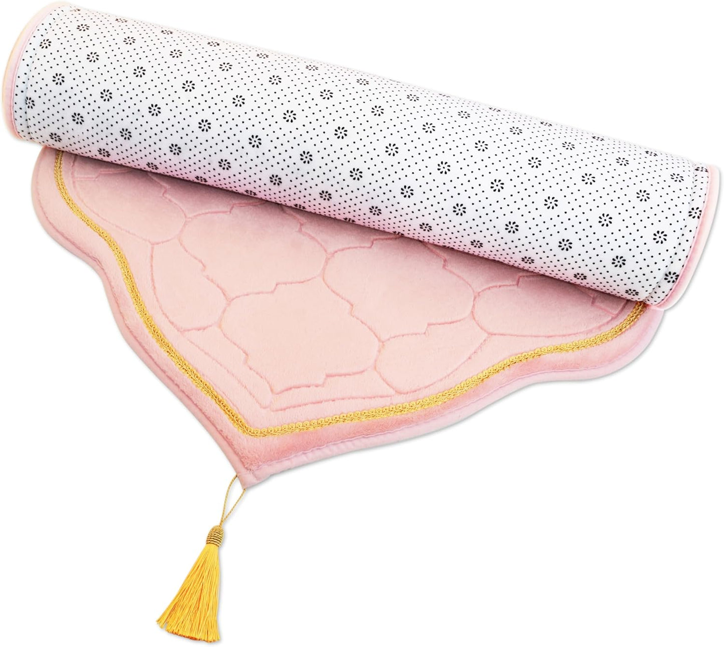Skiennix Muslim Prayer Rug - Soft Memory Foam Mat with Tasbih Beads | Padded Islamic Janamaz (25.6" x 43.3", Pink)