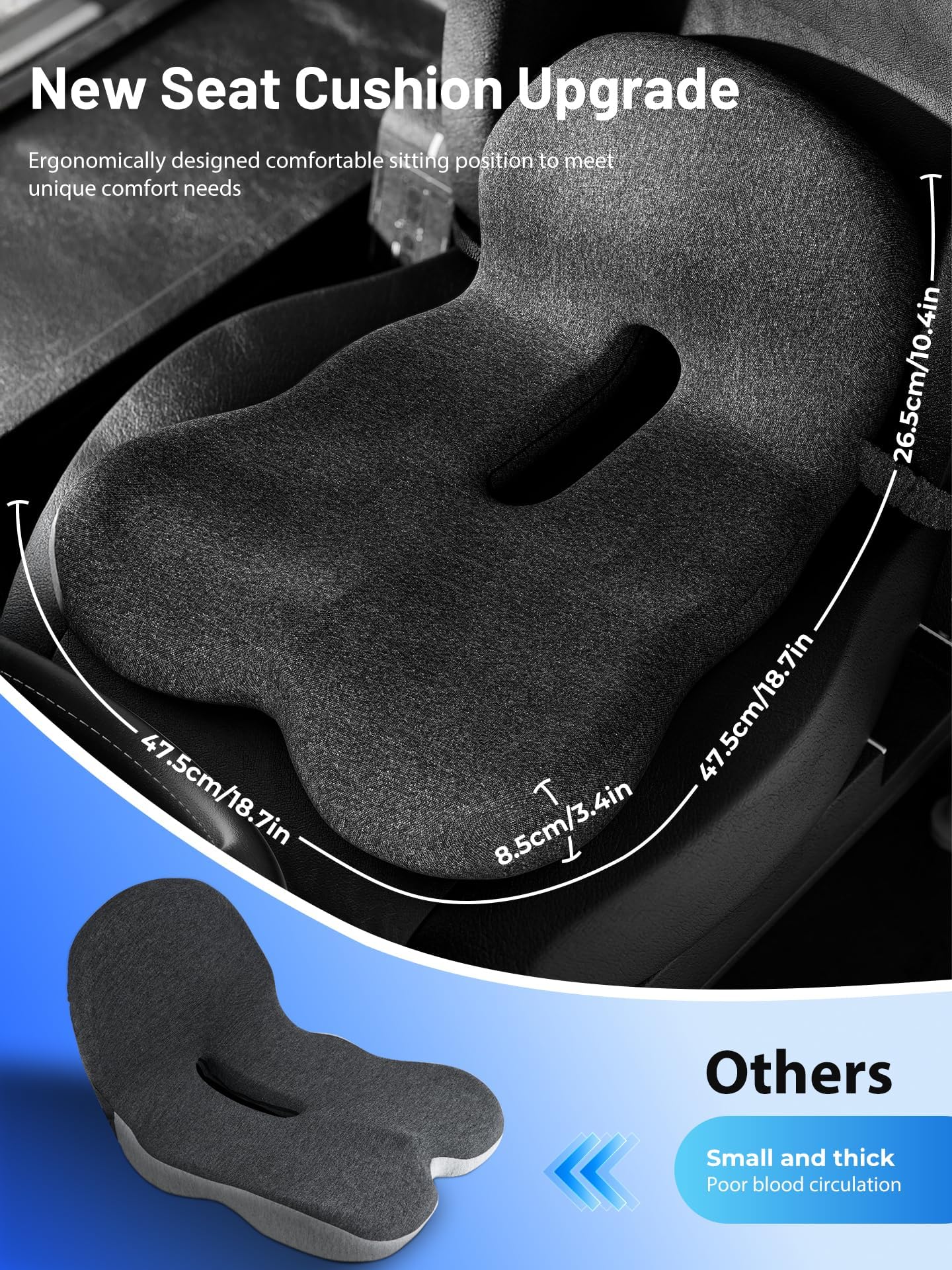 QEGOON Car Seat Cushion - Memory Foam L-Shaped with Lumbar Support & Anti-Slip Design for Long Driving Comfort