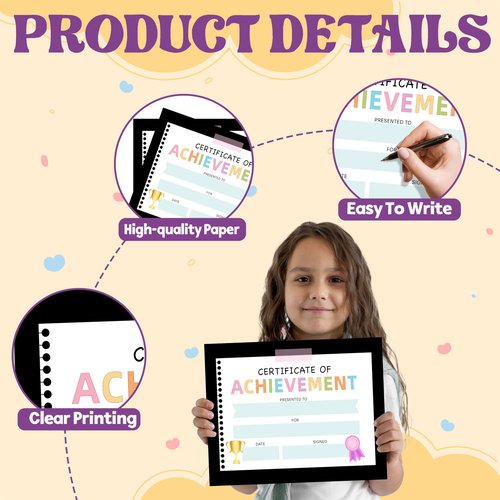 Certificate of Achievement, Kindergarten Certificates Award Gifts for Kids Children Students, School Graduation Diploma Ceremony Decorations Supplies, 25 Pack Award Certificates, 01