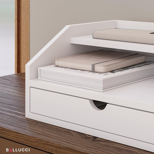 Ballucci Desk Organizer with Drawer, 2 Tier Paper Office Supplies Desk Organizer, 13 2/5" x 9 3/5" x 6", White