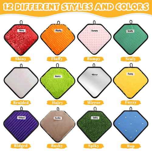 12 Labeled Sensory Mats, Assorted Textured Sensory Tiles Heart Shape Sensory Wall for Autistic Children, Early Sensory Exercise, Tactile Play, Fidgeting Activity (9 * 6 Inch)